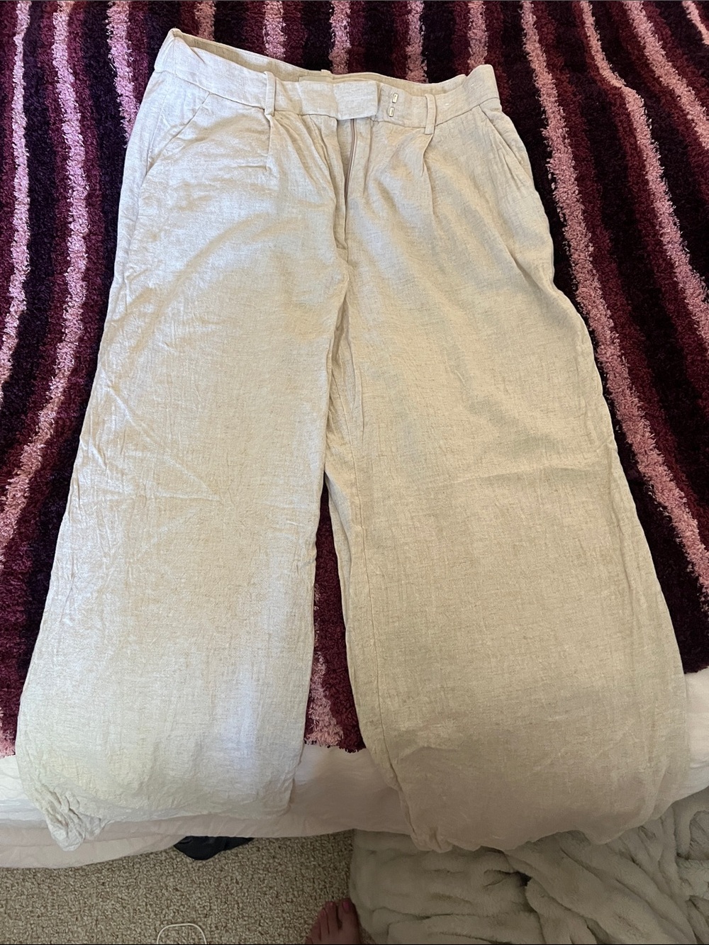 Light Beige Wide Leg Linen Pants